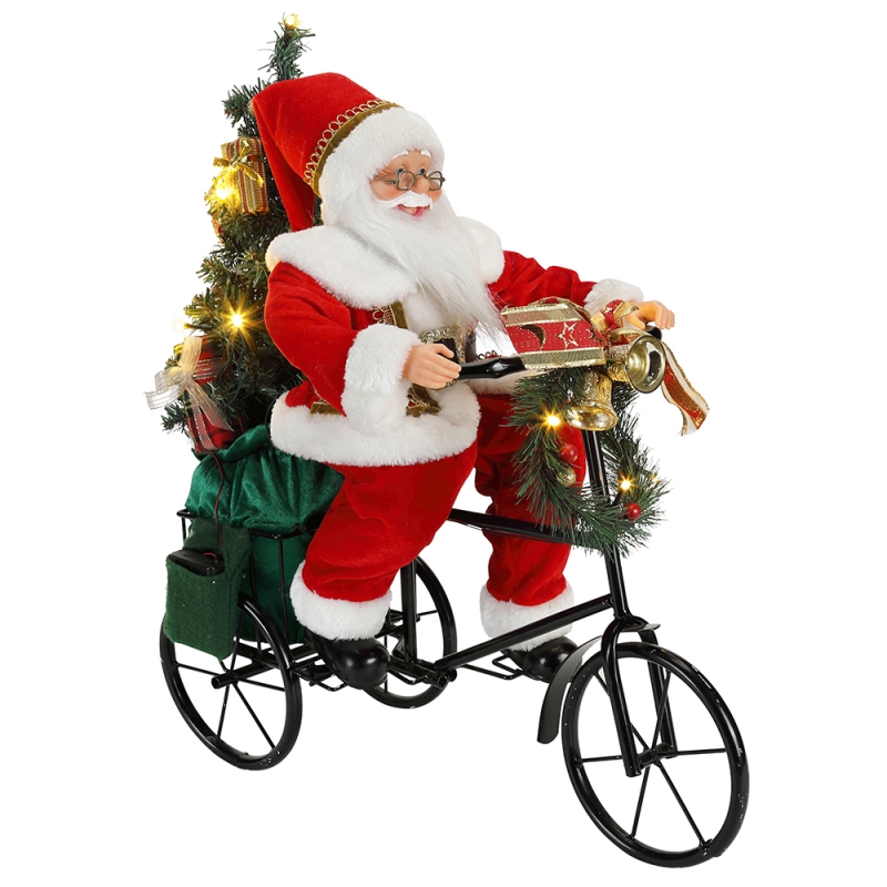 45 cm Święty Mikołaj siedzina Trójkołowy oświetlenie świąteczne dekoracji kolekcji figurki tkaniny wakacyjny festiwalniestandardowy przedmiot