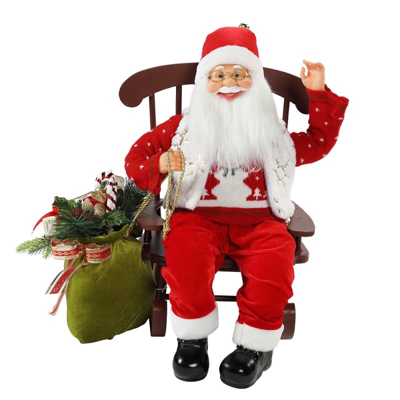 55 cm Krzesło Animowane Święty Mikołaj Z Lekkim Christmas Ornament Figurki Dekoracji Xmas Lalki Kolekcja Domowe Prezenty