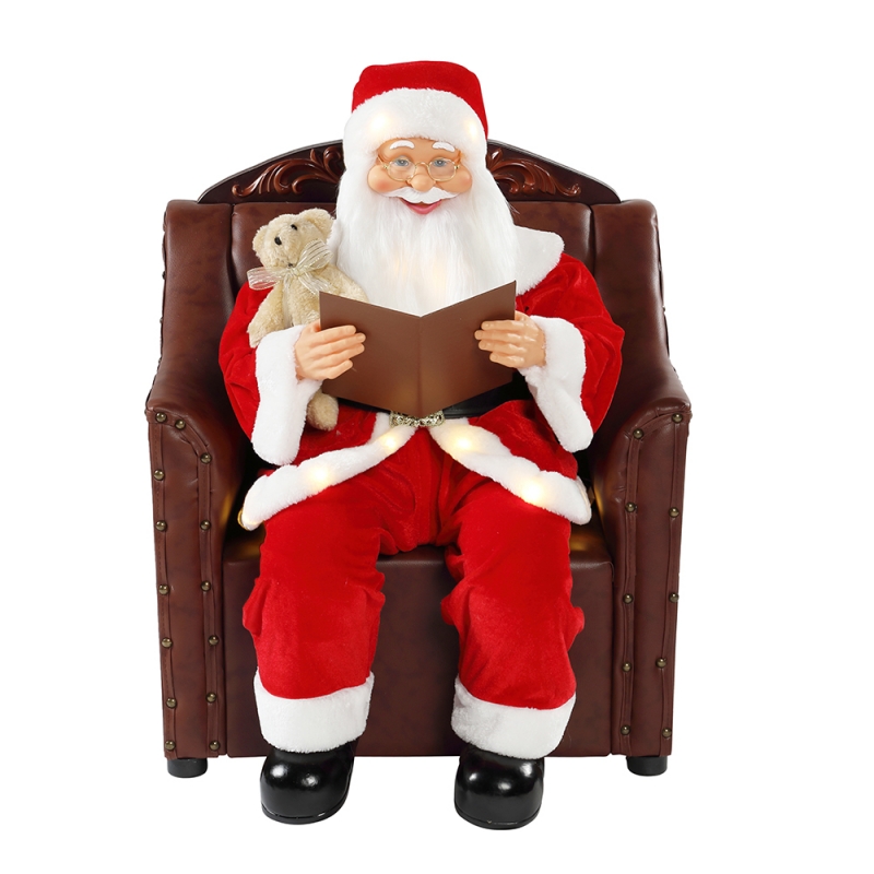 80cm Sofa Santa Claus z oświetleniem ornament muzyczny świąteczny dekoracje świąteczne kolekcja figurki tradycyjne xmas