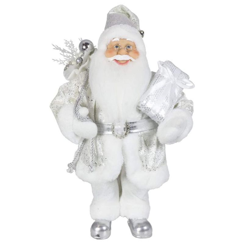 Szlachetny 45 cm świątecznych dekoracji stojących Santa Claus w srebrnych ozdoby drzewa xmas dostarcza tradycyjną figurkę wakacyjną