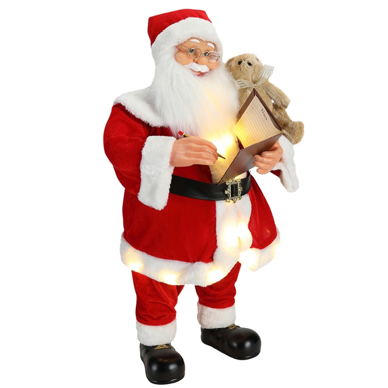 80 cm Animowany Boże Narodzenie pisanie Święty Mikołaj z oświetleniem ozdoba muzyczna dekoracja tradycyjna wakacyjna kolekcja figurki